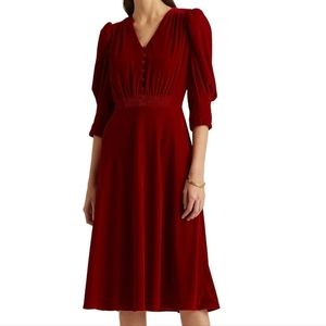 LAUREN RALPH LAUREN VELVET PUFF SLEEVE DRESS